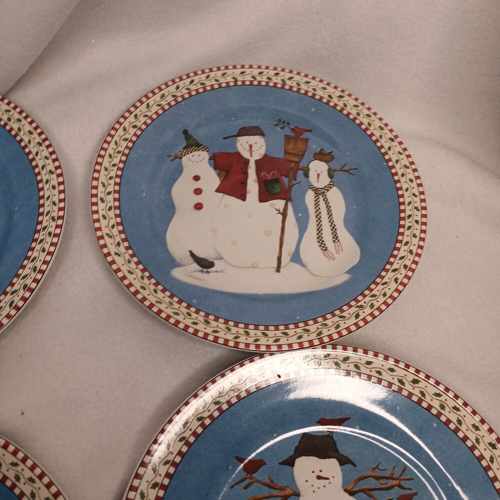 4 Salad Plates Sakura Debbie Mumm 4 Designs Snowman Vintage Stoneware 1997 - Picture 9 of 13